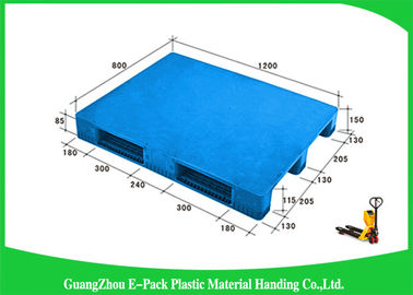 Üç Koşuculu 1200 * 800mm Mavi Plastik Paletler, Plastik Kızaklı Paletler Virgin HDPE