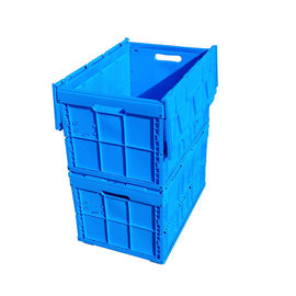 600*400*368 Mm Lojistik Katlanabilir Plastik Kutu Ekli Kapaklar Mavi Renk