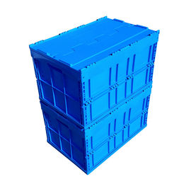600*400*368 Mm Lojistik Katlanabilir Plastik Kutu Ekli Kapaklar Mavi Renk