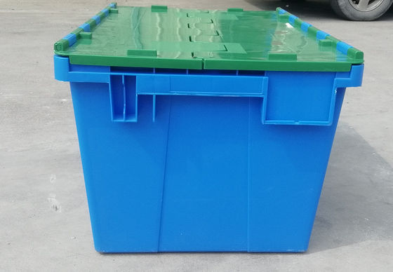 Özelleştirme 35kg Yükleme Plastik Taşıma Kutusu Ekli Kapaklı Konteyner İstifleme Yuvalama